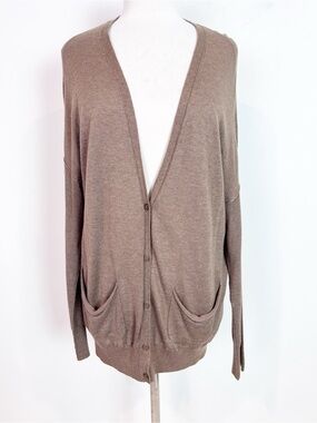 LINE BROWN BUTTON FRONT LONG SLEEVE BOYFRIEND CARDIGAN SWEATER MEDIUM